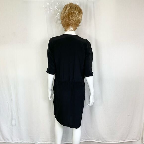 NEW Gerard Darel Black 100% Silk Victorian Ruffle Neck Cocktail Midi Dress 6 - Picture 5 of 15